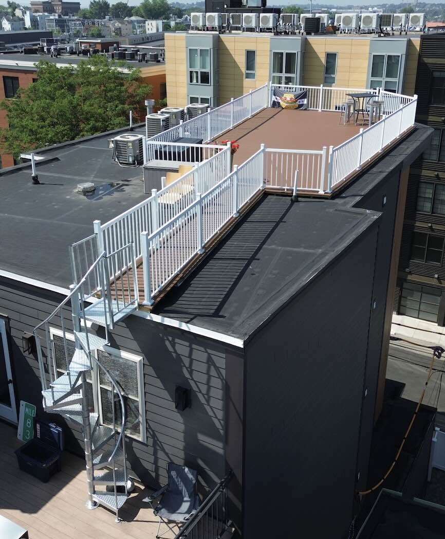 Commercial deck on the rooftop on multi family home in worcester ma