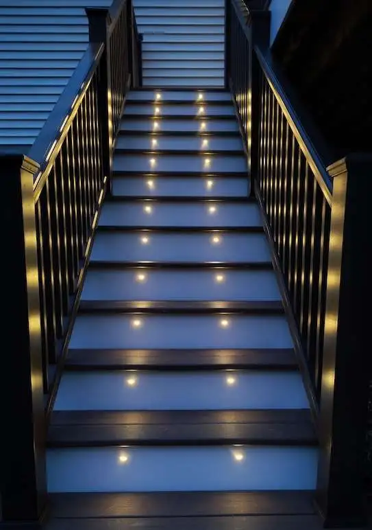 Deck stairs steps lights with black aluminum railing in worcester ma