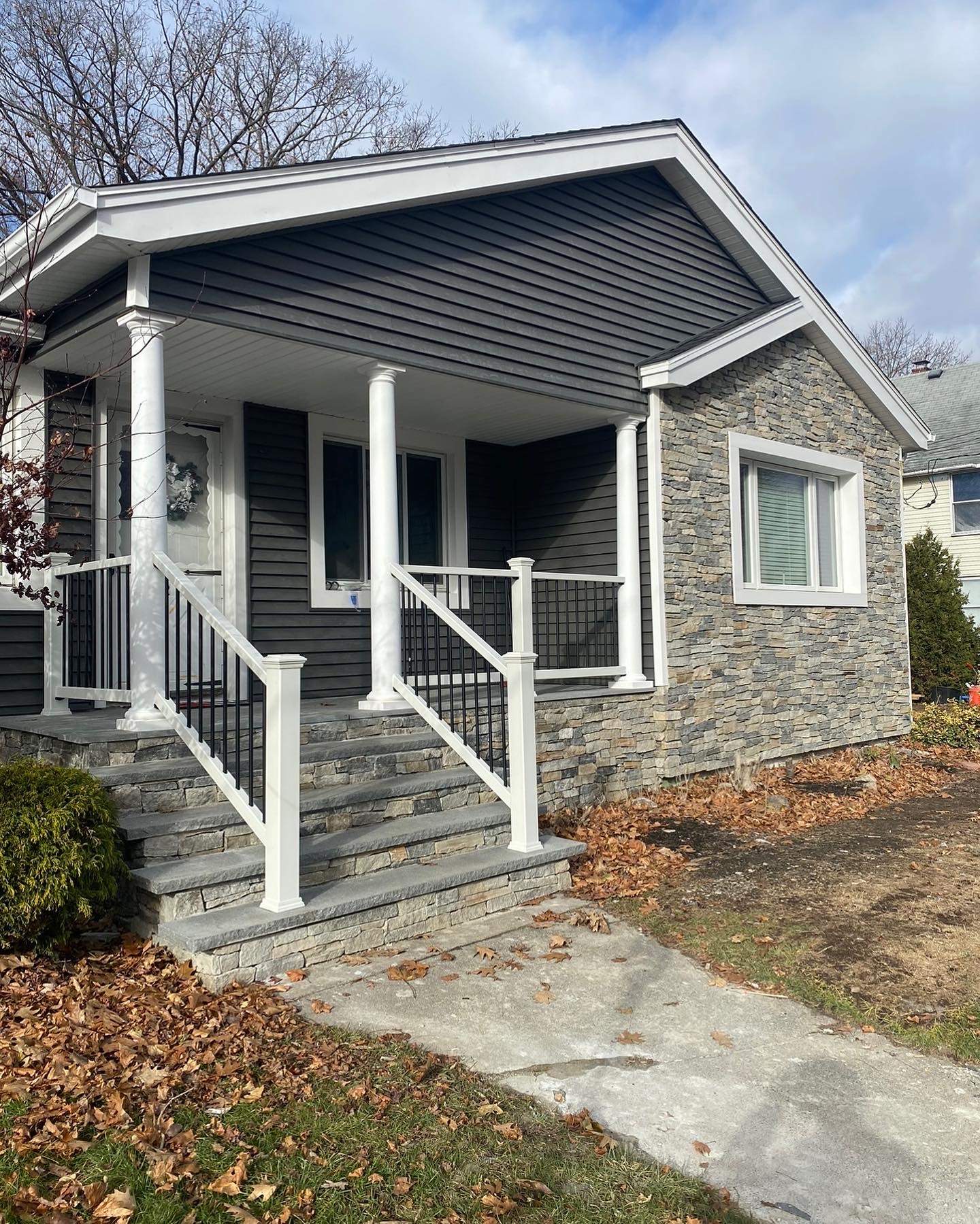 Front porch installation on brick house in worcester ma