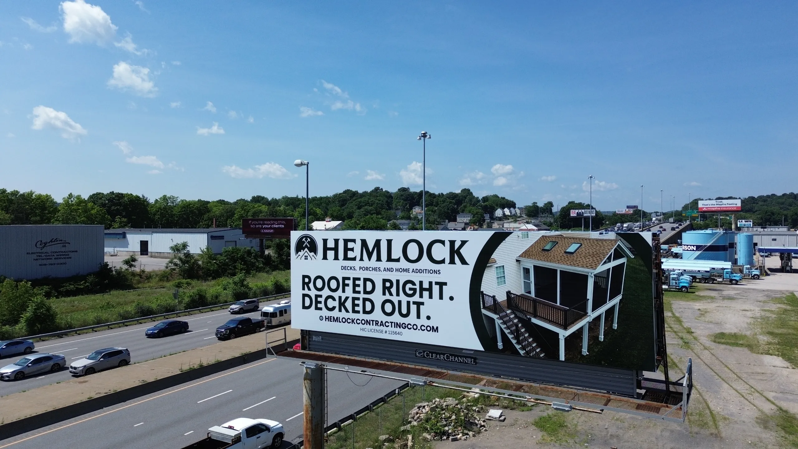 Hemlock contracting billboard roofed right decked out close highway view